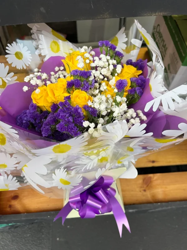 Yellow Rose and Purple Box Bouquets