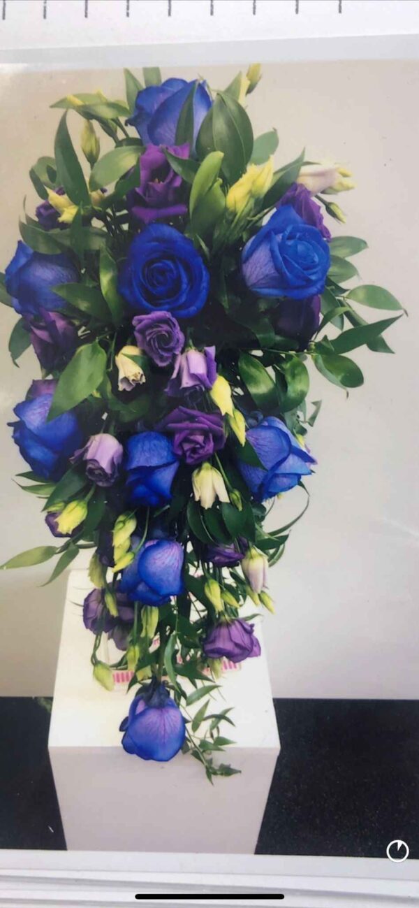 Fresh purple and blue tear drop bouquet