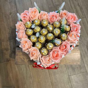Heart shape artificial rose and chocolate box can be made with fresh flower
