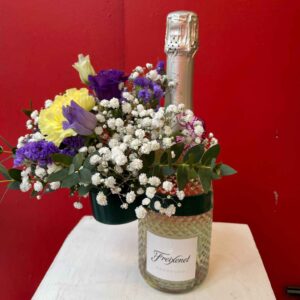 Wine and flower arrangement