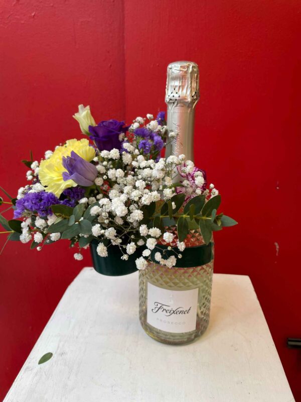 Wine and flower arrangement