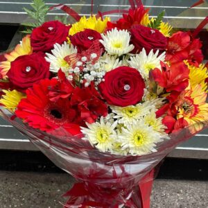 red /yellow and white flower bouquet