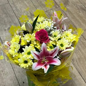 Lilly chrysanthemum and one rose mix