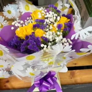 Yellow Rose and Purple Box Bouquets